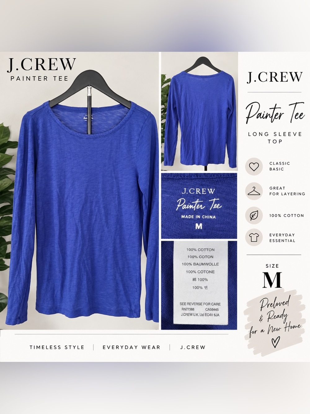 J. Crew Lightweight Long Sleeve Crewneck Tee - Royal Blue